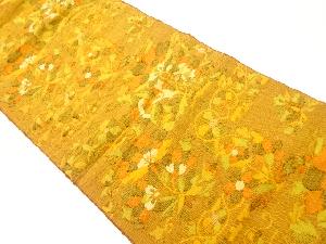 手織り真綿紬花唐草模様織出し名古屋帯